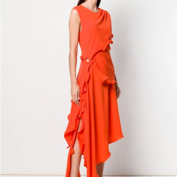 Sies Marjan Orange Helena Ruffle Trim Asymmetric Dress 0 - Picture 1 of 3